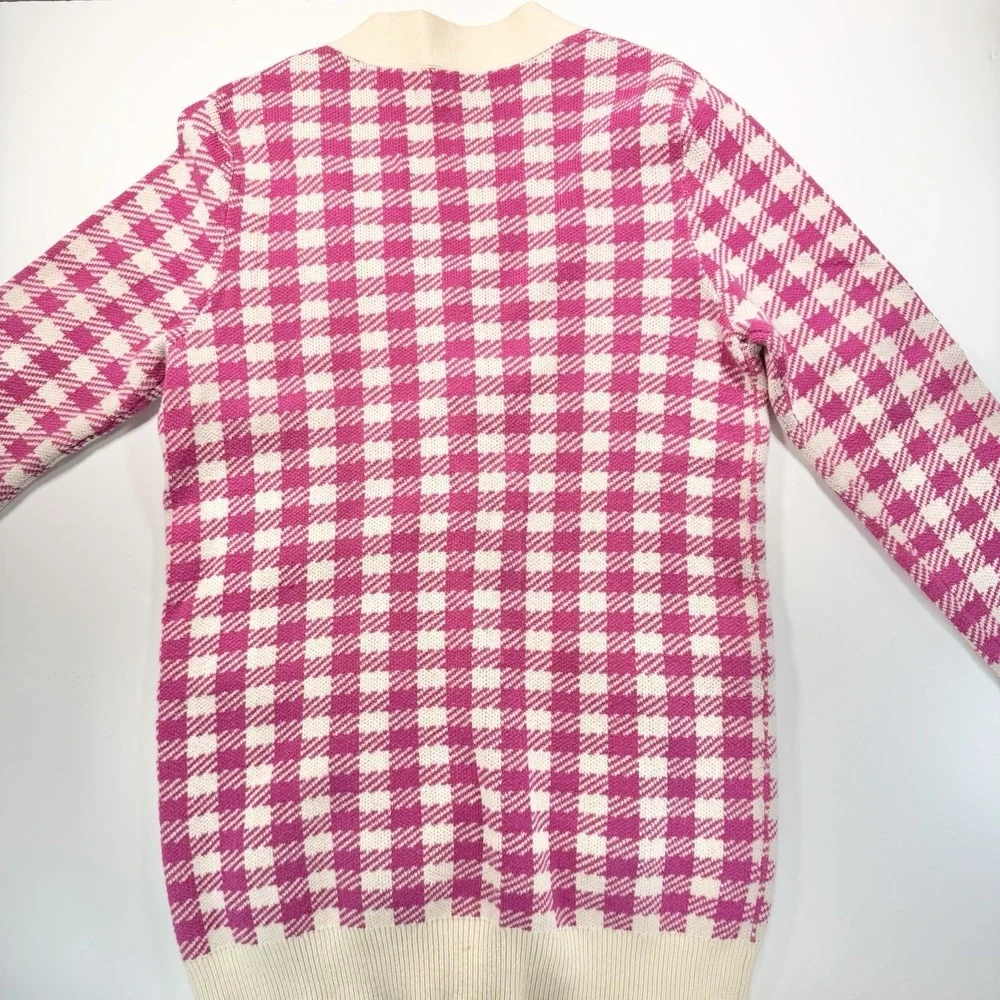 Who What Wear Women's Pink & Ivory Checked Cardigan Sweater XS Classic Old Money - Picture 10 of 10